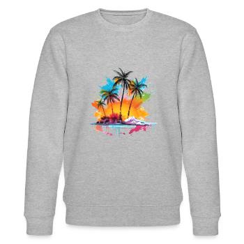 Insel mit Sonnenaufgang und Palmen - Stanley/Stella Unisex Bio-Sweatshirt CHANGER  - Grau meliert - Vorne - Nik (191cm) & Marisol (170cm)