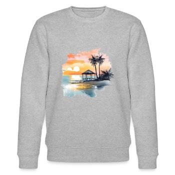 Ein Beachhaus am Stand mit Meerblick und Palmen - Stanley/Stella Unisex Bio-Sweatshirt CHANGER  - Grau meliert - Vorne - Nik (191cm) & Marisol (170cm)