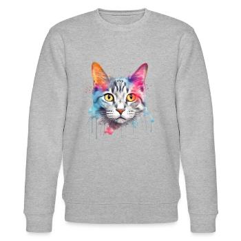 Ein farbenfroher persischer Kater - Stanley/Stella Unisex Bio-Sweatshirt CHANGER  - Grau meliert - Vorne - Nik (191cm) & Marisol (170cm)