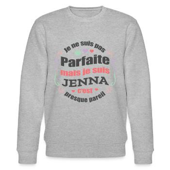 JENA PARFAITE - PRENOM JENA - Sweat bio CHANGER Stanley/Stella Unisexe - gris chiné - Devant - Nik (191cm) & Marisol (170cm)