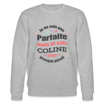 COLINE PARFAITE - PRENOM COLINE - Sweat bio CHANGER Stanley/Stella Unisexe - gris chiné - Devant - Nik (191cm) & Marisol (170cm)