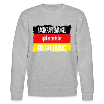 Fachkraeftemangel gibt es nur in der Regierung - Stanley/Stella Unisex Bio-Sweatshirt CHANGER  - Grau meliert - Vorne - Nik (191cm) & Marisol (170cm)
