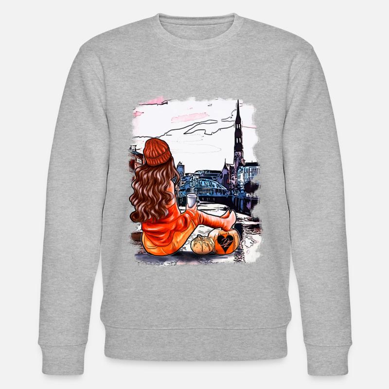 Hamburger Skyline Illustration - Stanley/Stella Unisex Bio-Sweatshirt CHANGER  - Grau meliert