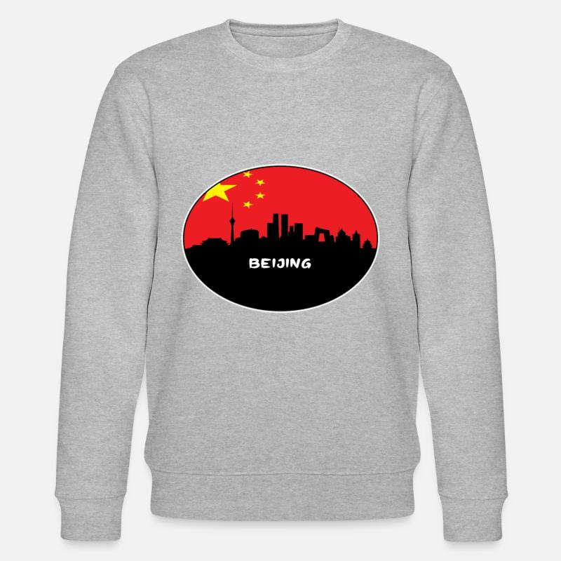 Peking-China-Flaggen-Skyline-Schattenbild-Reise - Stanley/Stella Unisex Bio-Sweatshirt CHANGER  - Grau meliert