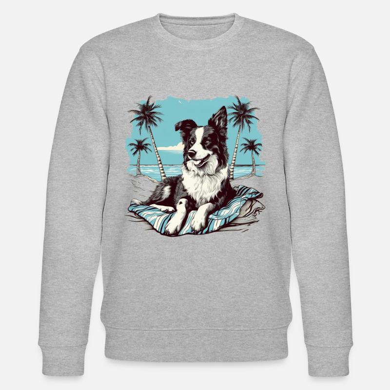 Border-collie la plage - Sweat bio CHANGER Stanley/Stella Unisexe - gris chiné