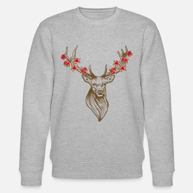 Tête de cerf avec fleurs - Sweat bio CHANGER Stanley/Stella Unisexe - gris chiné