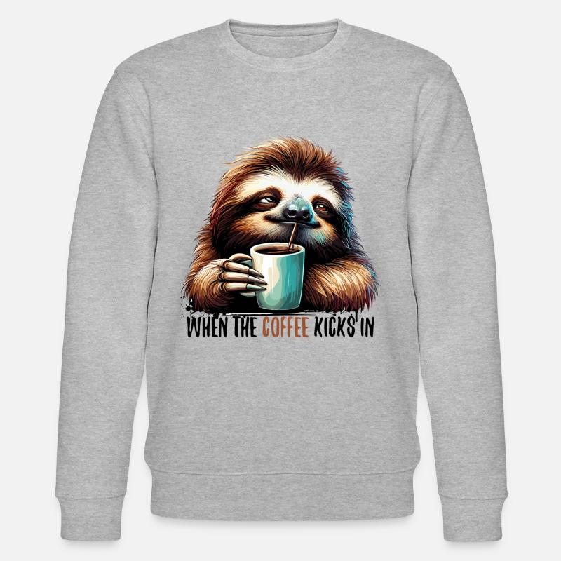 Sloth Coffee Kicks Gift - Stanley/Stella CHANGER Unisex Organic Sweatshirt - heather grey