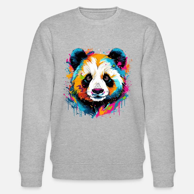 Bunter Panda Farbkleckse Farbspritzer - Stanley/Stella Unisex Bio-Sweatshirt CHANGER  - Grau meliert