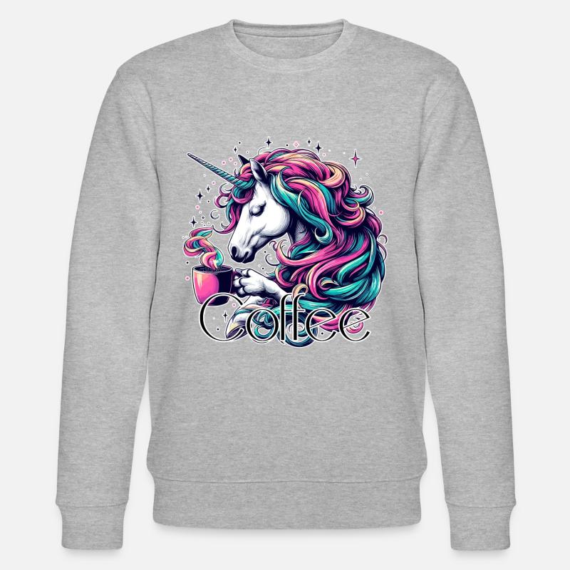 Einhorn Kaffee Geschenk - Stanley/Stella Unisex Bio-Sweatshirt CHANGER  - Grau meliert