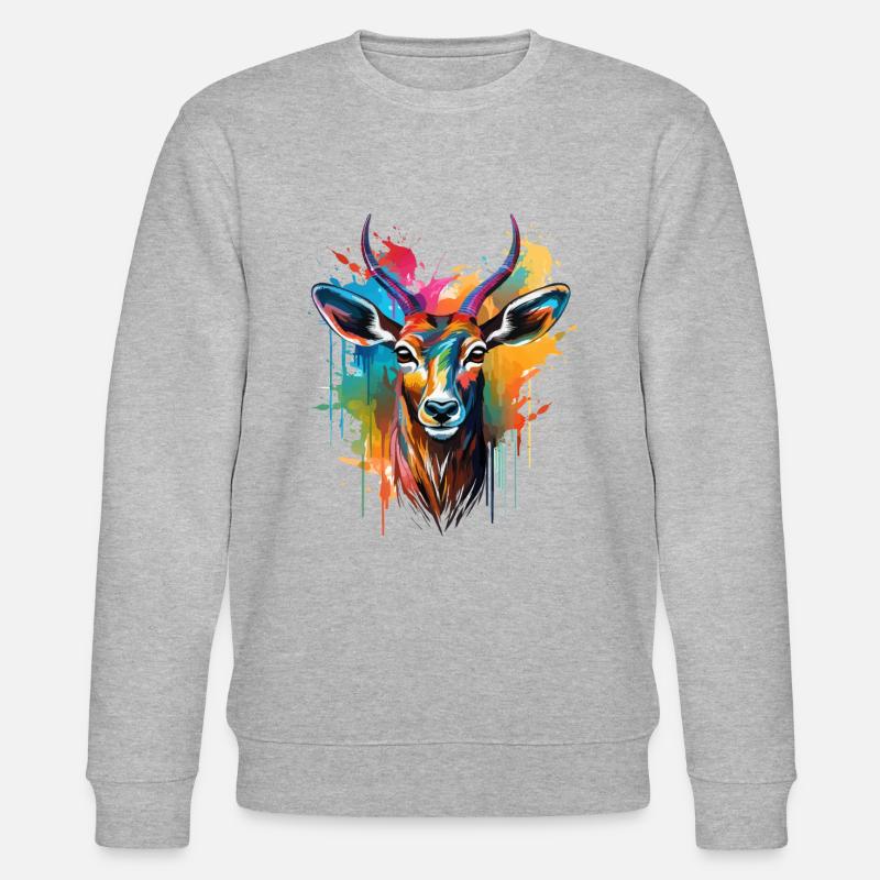 Buntes Impala Farbkleckse Farbspritzer - Stanley/Stella Unisex Bio-Sweatshirt CHANGER  - Grau meliert