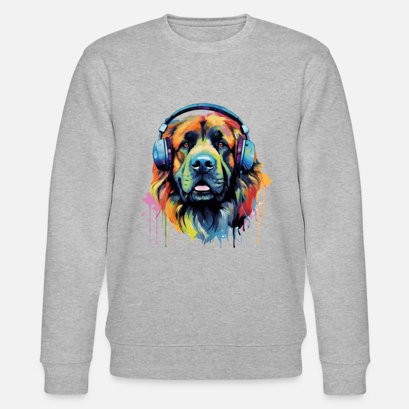 Bunter Leonberger mit Kopfhörer - Stanley/Stella Unisex Bio-Sweatshirt CHANGER  - Grau meliert