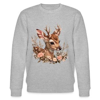Hirsch T-Shirt Reh Kostüm Damen Trachtenshirt - Stanley/Stella Unisex Bio-Sweatshirt CHANGER  - Grau meliert - Vorne - Nik (191cm) & Marisol (170cm)