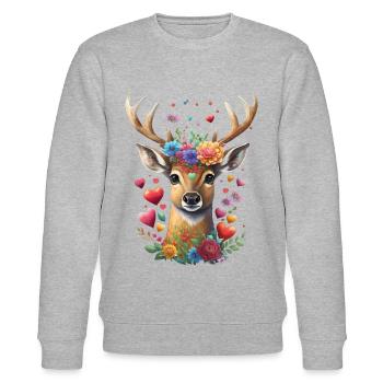Blumen Hirsch T-Shirt Damen Trachtenshirt Mädchen - Stanley/Stella Unisex Bio-Sweatshirt CHANGER  - Grau meliert - Vorne - Nik (191cm) & Marisol (170cm)