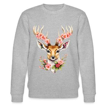 Hirsch T-Shirt Damen Trachtenshirt Trachten Shirt - Stanley/Stella Unisex Bio-Sweatshirt CHANGER  - Grau meliert - Vorne - Nik (191cm) & Marisol (170cm)