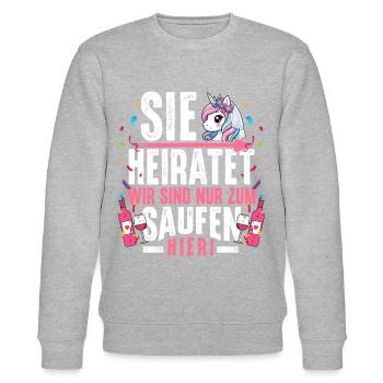 Junggesellinnenabschied T-Shirt JGA Frauen poltern - Stanley/Stella Unisex Bio-Sweatshirt CHANGER  - Grau meliert - Vorne - Nik (191cm) & Marisol (170cm)