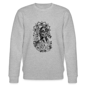 SANTA MUERTE MANDALA - Sweat bio CHANGER Stanley/Stella Unisexe - gris chiné - Devant - Nik (191cm) & Marisol (170cm)