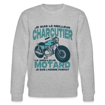 Le meilleur motard et le meilleur charcutier - Sweat bio CHANGER Stanley/Stella Unisexe - gris chiné - Devant - Nik (191cm) & Marisol (170cm)