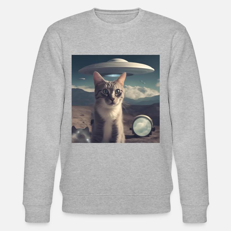 Katze UFO - Stanley/Stella Unisex Bio-Sweatshirt CHANGER  - Grau meliert