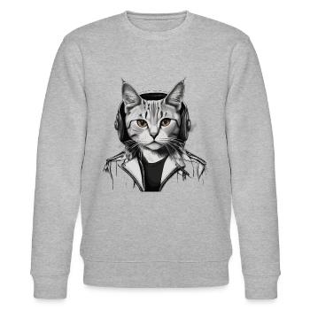 Katze Kopfhörer Musik - Stanley/Stella Unisex Bio-Sweatshirt CHANGER  - Grau meliert - Vorne - Nik (191cm) & Marisol (170cm)