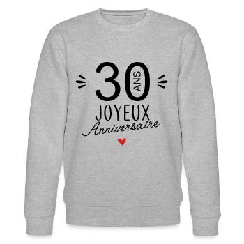 Joyeux anniv 30 ans - Sweat bio CHANGER Stanley/Stella Unisexe - gris chiné - Devant - Nik (191cm) & Marisol (170cm)