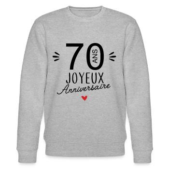Joyeux anniv 70 ans - Sweat bio CHANGER Stanley/Stella Unisexe - gris chiné - Devant - Nik (191cm) & Marisol (170cm)