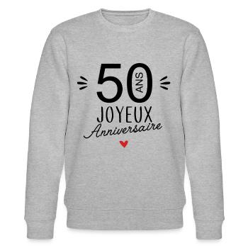 Joyeux anniv 50 ans - Sweat bio CHANGER Stanley/Stella Unisexe - gris chiné - Devant - Nik (191cm) & Marisol (170cm)