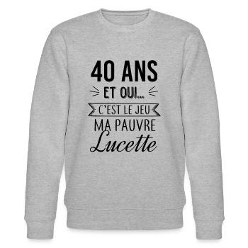 Pauvre Lucette 40 ans - Sweat bio CHANGER Stanley/Stella Unisexe - gris chiné - Devant - Nik (191cm) & Marisol (170cm)