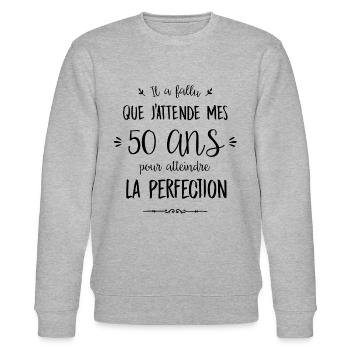 50 ans/perfection - Sweat bio CHANGER Stanley/Stella Unisexe - gris chiné - Devant - Nik (191cm) & Marisol (170cm)