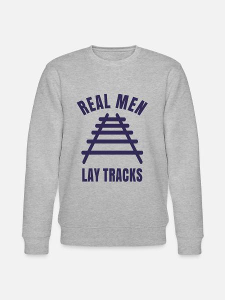 Real men lay tracks rails - Stanley/Stella CHANGER Unisex Organic Sweatshirt - heather grey