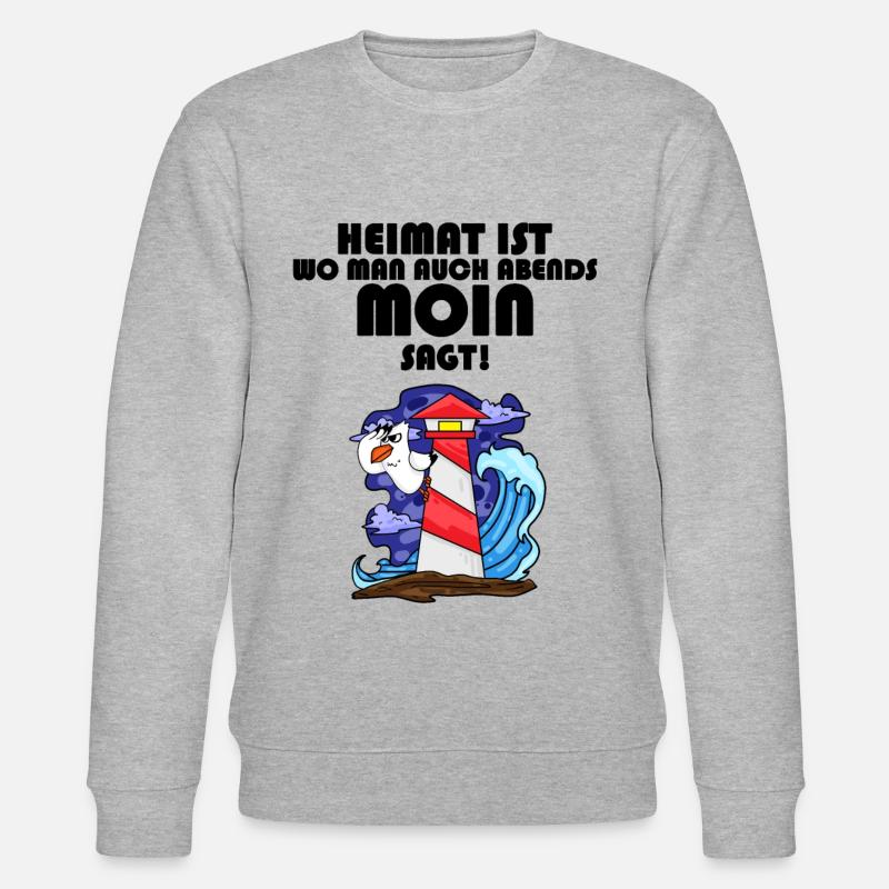 Nordsee Plattdeutsch Spruch Moin Möwe Leuchtturm - Stanley/Stella Unisex Bio-Sweatshirt CHANGER  - Grau meliert