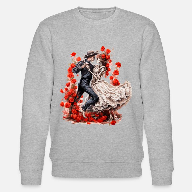Tanzende Skelette mit Rosen 2 - Stanley/Stella Unisex Bio-Sweatshirt CHANGER - Grau meliert