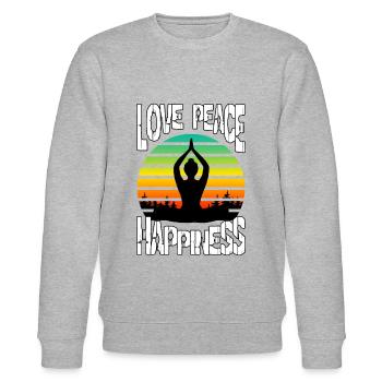 Love peace happiness - Sweat bio CHANGER Stanley/Stella Unisexe - gris chiné - Devant - Nik (191cm) & Marisol (170cm)