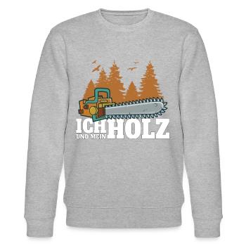 ich und mein Holz - Kettensägen Holz Holzfäller - Stanley/Stella Unisex Bio-Sweatshirt CHANGER  - Grau meliert - Vorne - Nik (191cm) & Marisol (170cm)