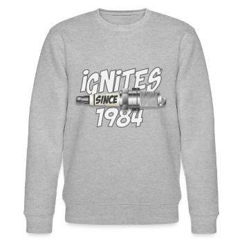 Ignites since 1984 vintage birthday mechanic - Stanley/Stella CHANGER Unisex Organic Sweatshirt - heather grey - Front - Nik (191cm) & Marisol (170cm)