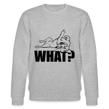Dog Bulldog Statement Saying - WHAT? - Dog - Stanley/Stella CHANGER Unisex Organic Sweatshirt - heather grey - Front - Nik (191cm) & Marisol (170cm)