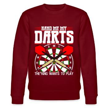 Darts Dartboard Joke Dart Player - Stanley/Stella Unisex Bio-Sweatshirt CHANGER  - Burgunderrot - Vorne - Nik (191cm) & Marisol (170cm)