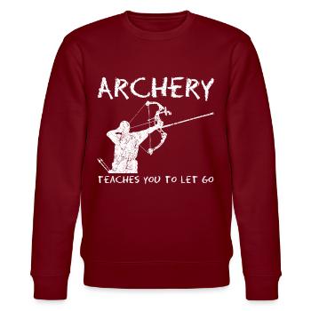 Compound Bow Shooting Joke Archery Bow - Stanley/Stella Unisex Bio-Sweatshirt CHANGER  - Burgunderrot - Vorne - Nik (191cm) & Marisol (170cm)