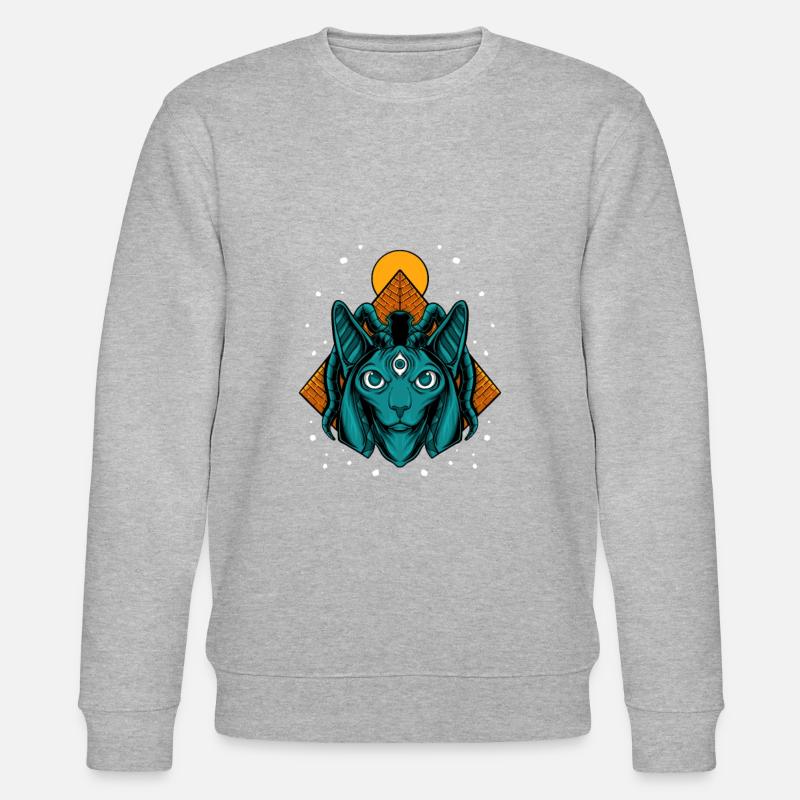 Ägypten Katze Pyramide Geschenk - Stanley/Stella Unisex Bio-Sweatshirt CHANGER - Grau meliert