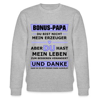 Bonus Papa - Stanley/Stella Unisex Bio-Sweatshirt CHANGER  - Grau meliert - Vorne - Nik (191cm) & Marisol (170cm)