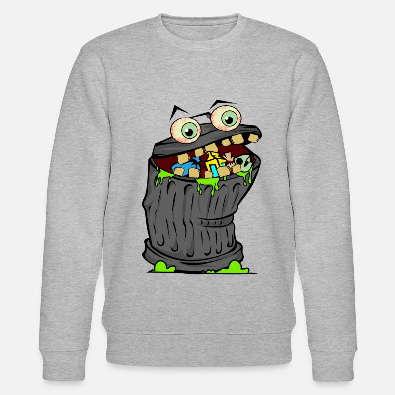 trash Mülleimer comic cartoon grafic bild kinder - Stanley/Stella Unisex Bio-Sweatshirt CHANGER  - Grau meliert