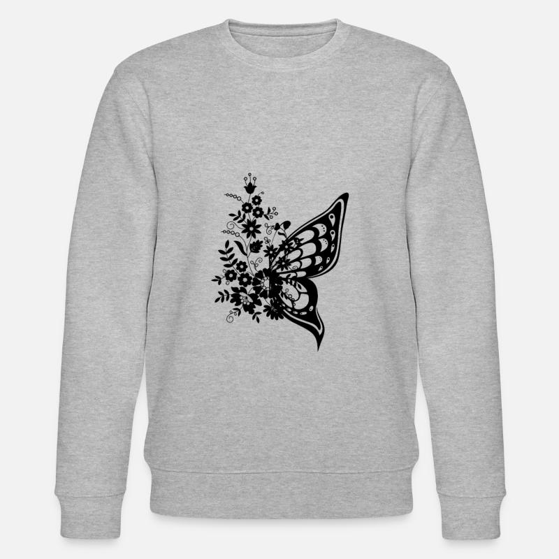 Schmetterling Blumen Geschenk - Stanley/Stella Unisex Bio-Sweatshirt CHANGER  - Grau meliert