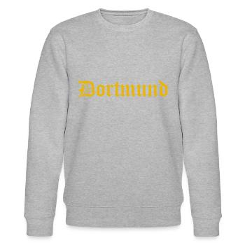Dortmund Oldschool lettering yellow - Stanley/Stella CHANGER Unisex Organic Sweatshirt - heather grey - Front - Nik (191cm) & Marisol (170cm)