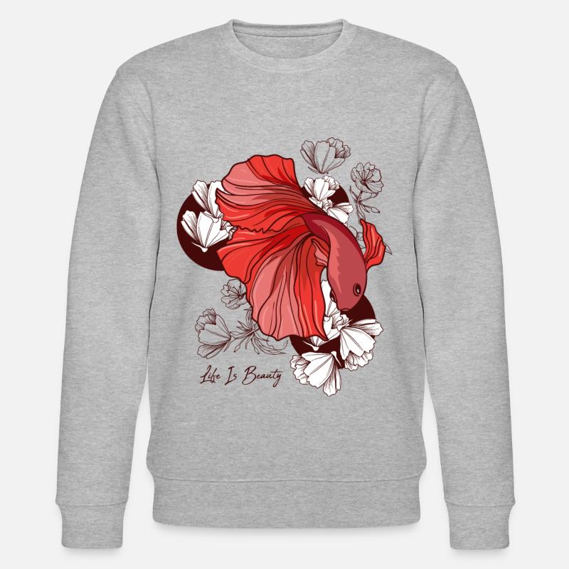Kampffisch Mit Blumen - Stanley/Stella Unisex Bio-Sweatshirt CHANGER  - Grau meliert