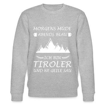 Tiroler Tirolerin Tirol Spruch Lustig - Stanley/Stella Unisex Bio-Sweatshirt CHANGER  - Grau meliert - Vorne - Nik (191cm) & Marisol (170cm)