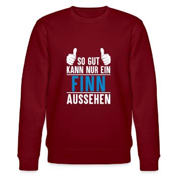 Finn Name Geschenkidee Finn Geschenk Vorname - Stanley/Stella Unisex Bio-Sweatshirt CHANGER  - Burgunderrot - Vorne - Nik (191cm) & Marisol (170cm)