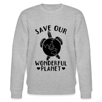 Rette unseren wunderbaren Planeten Turtle Earth - Stanley/Stella Unisex Bio-Sweatshirt CHANGER  - Grau meliert - Vorne - Nik (191cm) & Marisol (170cm)
