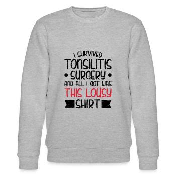 Überlebte Tonsillitis Operation Tonsillektomie - Stanley/Stella Unisex Bio-Sweatshirt CHANGER  - Grau meliert - Vorne - Nik (191cm) & Marisol (170cm)