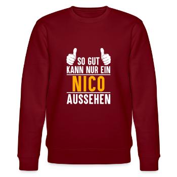 Nico Vorname Name Geschenk - Stanley/Stella Unisex Bio-Sweatshirt CHANGER  - Burgunderrot - Vorne - Nik (191cm) & Marisol (170cm)