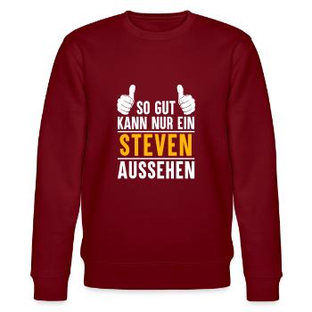 Steven Vorname Name Geschenk - Stanley/Stella Unisex Bio-Sweatshirt CHANGER  - Burgunderrot - Vorne - Nik (191cm) & Marisol (170cm)