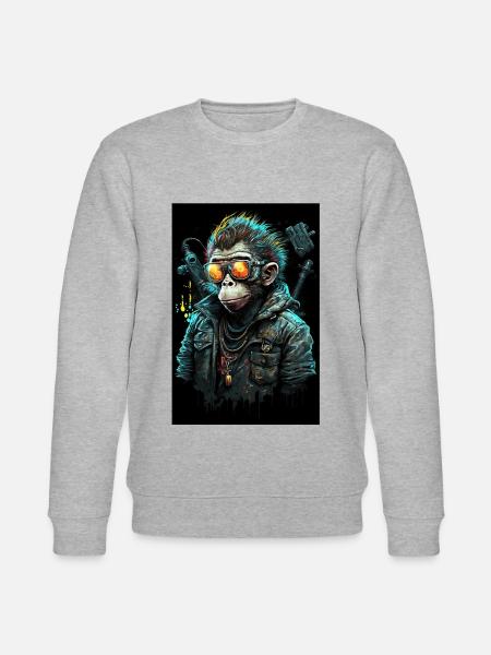 Punk Monkey With Sunglasses - Stanley/Stella CHANGER Unisex Organic Sweatshirt - heather grey